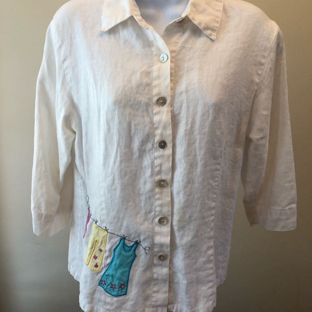 White linen button down blouse